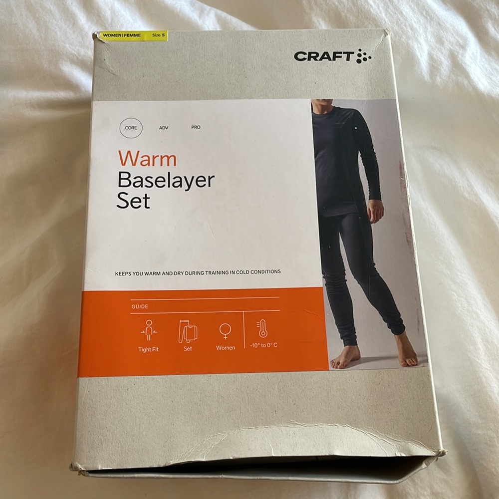 Craft Sportswear Warm Core Baselayer Long Sleeve and Bottoms Set- Black & Size S